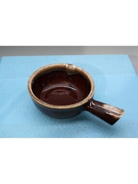 Vintage McCoy Pottery #7050 Brown Drip Handled Soup Bowl USA Mid Century